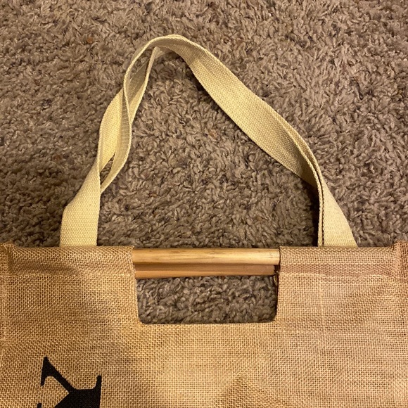 Feizy Burlap Tote with Wooden Handles & Canvas Straps - Picture 3 of 5
